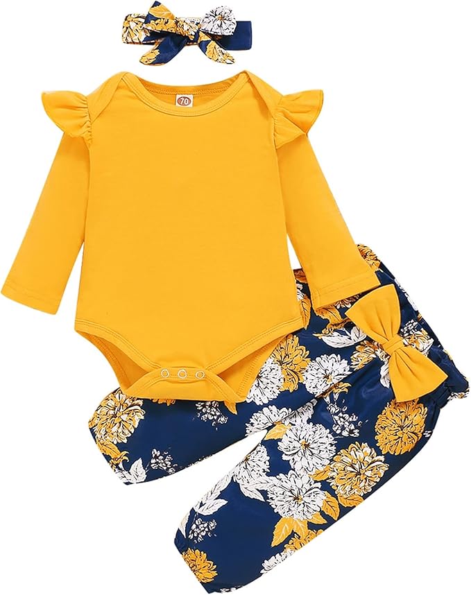 Infant Baby Girl Clothes Newborn Girl Outfit Long Sleeve Romper Pants Set Cute Baby Clothes for Girls Fall/Winter