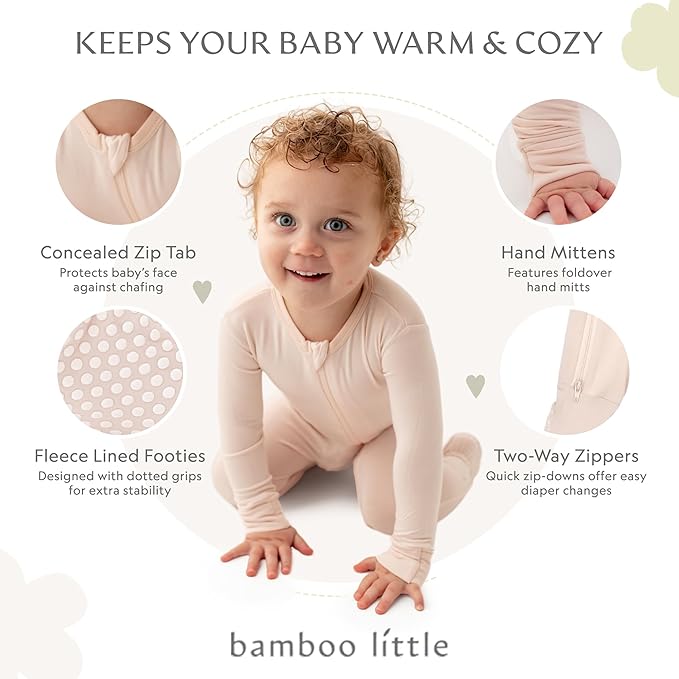 Bamboo Little Soft Baby Footie Pajamas, Baby Clothes, Newborn Sleepers, 95% Viscose and 5% Spandex, 0-24 Months