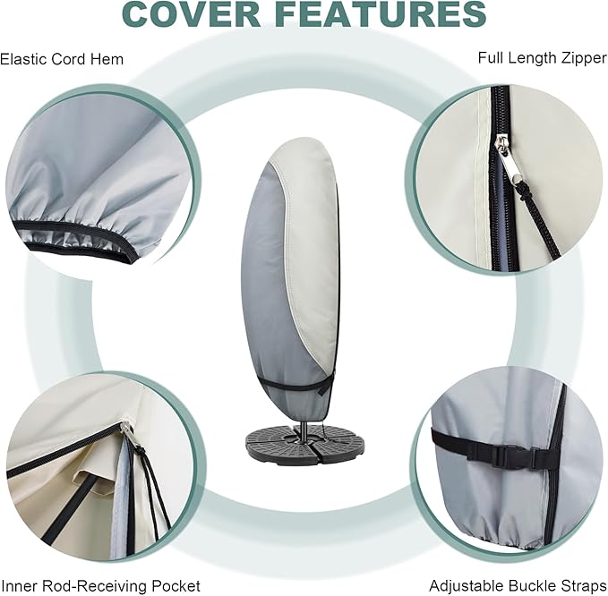 Patio Waterproof Umbrella Cover, Outdoor Offset Parasol Cover for 7.5-11.5 Feet Cantilever Banana Frame Umbrella