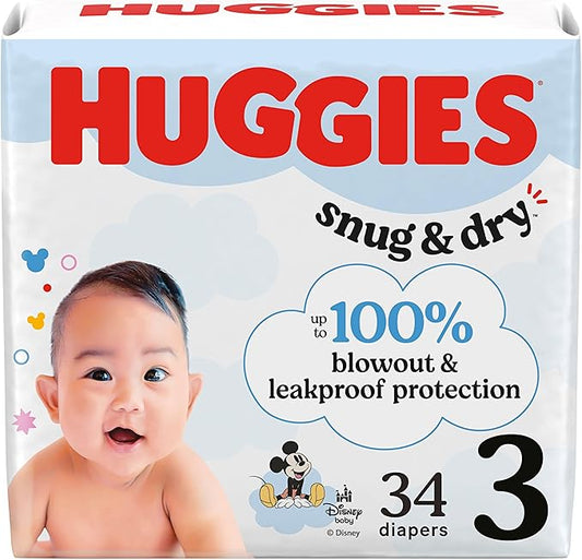 Huggies Size 3 Diapers, Snug & Dry Baby Diapers, Size 3 (16-28 lbs), 34 Count, Packaging May Vary