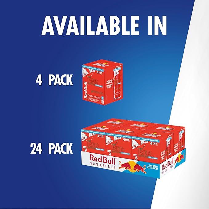 Red Bull Red Edition Sugar Free Energy Drink, Watermelon, with 80mg Caffeine plus Taurine & B Vitamins, 8.4 Fl Oz, Pack of 24 Cans