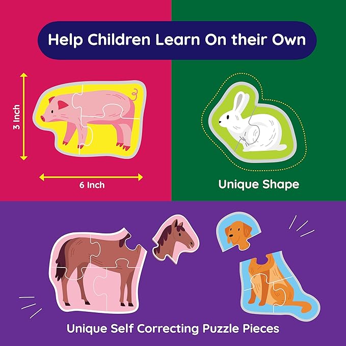 My First Puzzle - Montessori Toy, 12 Graded Puzzles, 2-5 Pieces (Farm Animals)