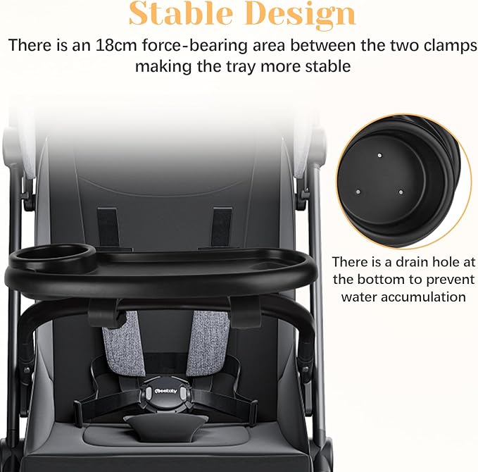 Stroller Snack Tray,Adjustable Snack Tray for Stroller with Cup Holder and Phone Holder,Enlarged Thickened Accessories, Non-slip Handle Clip Suitable for Round Tube Flat Tube Handrails