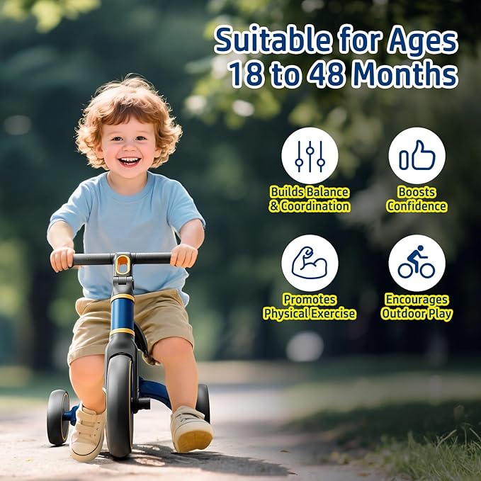 5-in-1 Kids Balance Bike, Toddler Tricycle for 1-3, Ride-On Toy for 18 Months to 4 Years, Outdoor and Indoor Gift Bike for Yard, Sidewalk, Park, Birthday Present for Boys & Girls, Blue