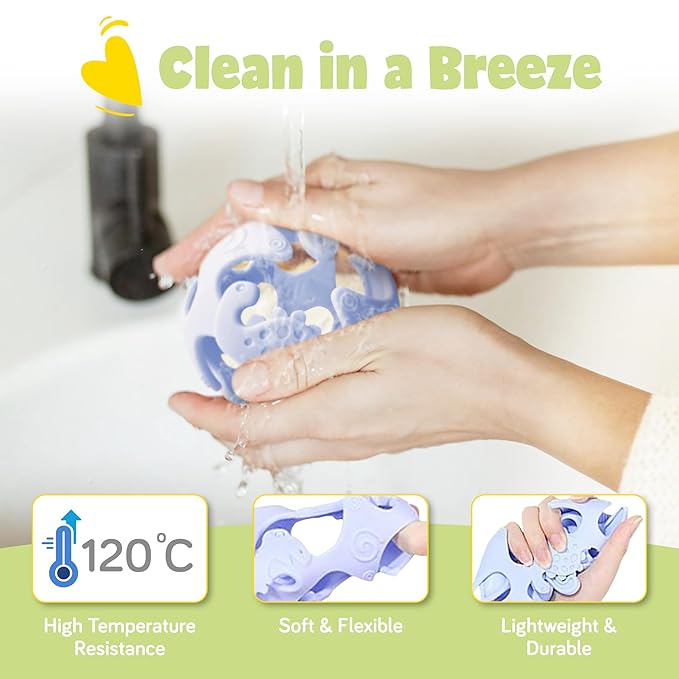 Dinosaur Teething Toys: Lightweight Soft Silicone Sensory Toys - Textured for Babies 0-18 Months - Easy to Clean, BPA-Free - Blueberry Blue