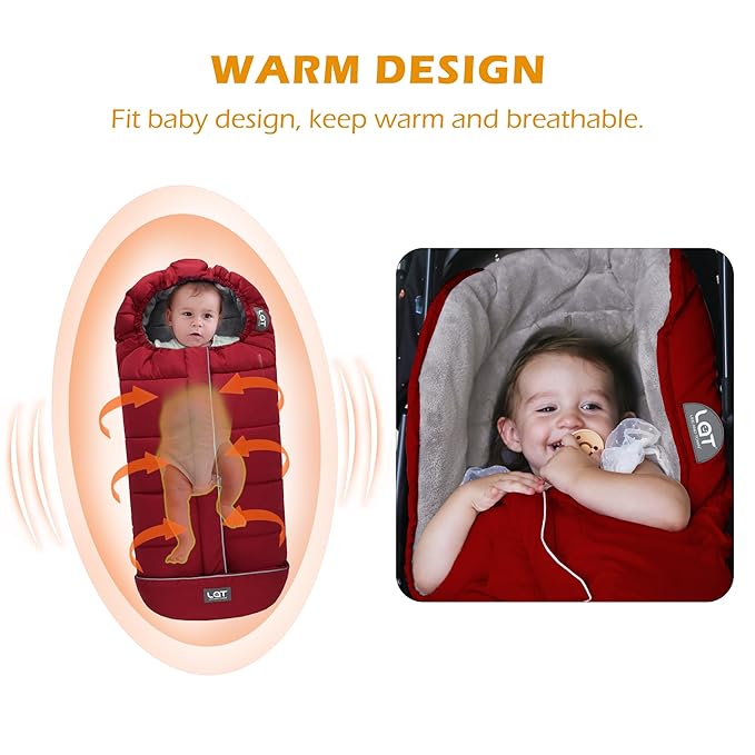 LAT Baby Warm Bunting Bag Universal,Stroller Sleeping Bag Cold Weather,Waterproof Toddler Footmuff(Basic,Red)