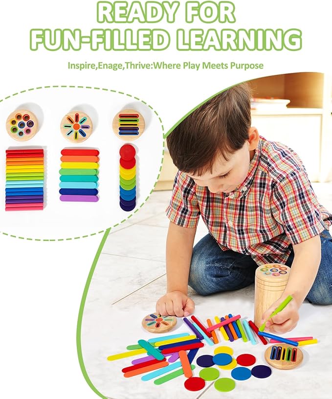 Wooden Sorting Toy for Toddlers 1-3 - Fine Motor Skills Toys，Baby Coin Bank & Color Matching Game - Sensory Educational Toy for Boys Girls TravelActivities（3in1）