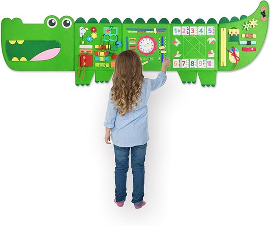 Crocodile Montessori Busy Board Toddler Busy Board, Foldable Montessoris Toys for 3+ Years Old, Activities Sensory Toys for Toddler Wall Panel