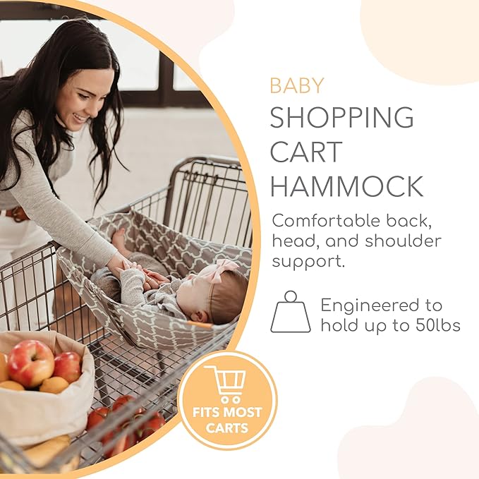 Shopping Cart Hammock for Infants and Toddlers, Cart Seats for Babies, for All Car Seat Models, Grocery Cart Hammock for Baby, Capacity of up to 50 lbs, Gray and Aqua