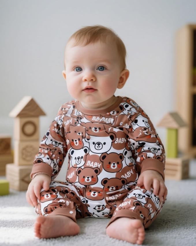 NZRVAWS Baby Boy Clothes Preemie Infant Boy Bear Outfits Jumpsuit Bodysuit Letter Print Romper