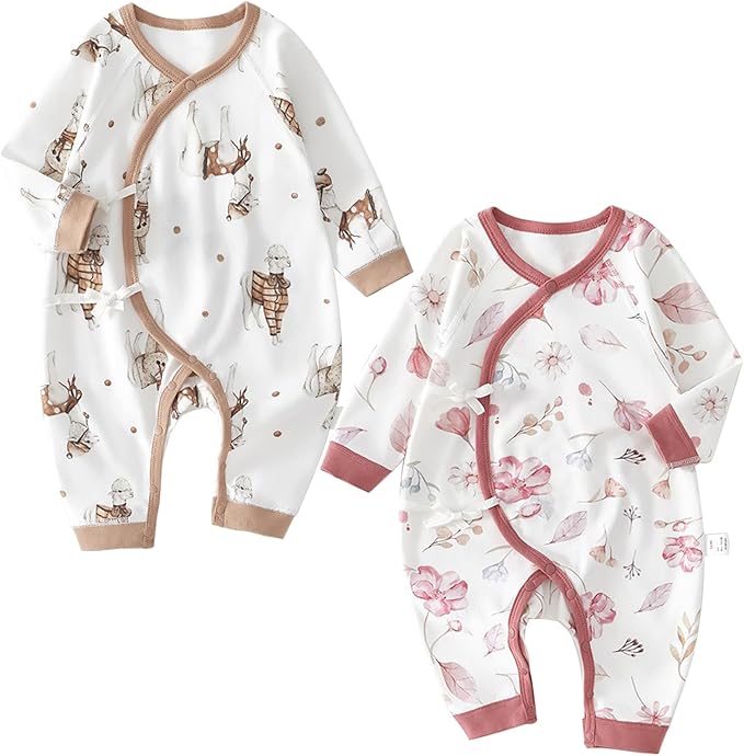 100% Organic Cotton Soft 0-6 Months 2-Piece Unisex Footless Newborn Baby Sleepers Pajamas Romper Boys Girls