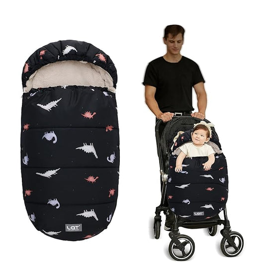 LAT Baby Warm Bunting Bag Universal,Stroller Sleeping Bag Cold Weather,Waterproof Toddler Footmuff(Detachable,Black Dinosaur)