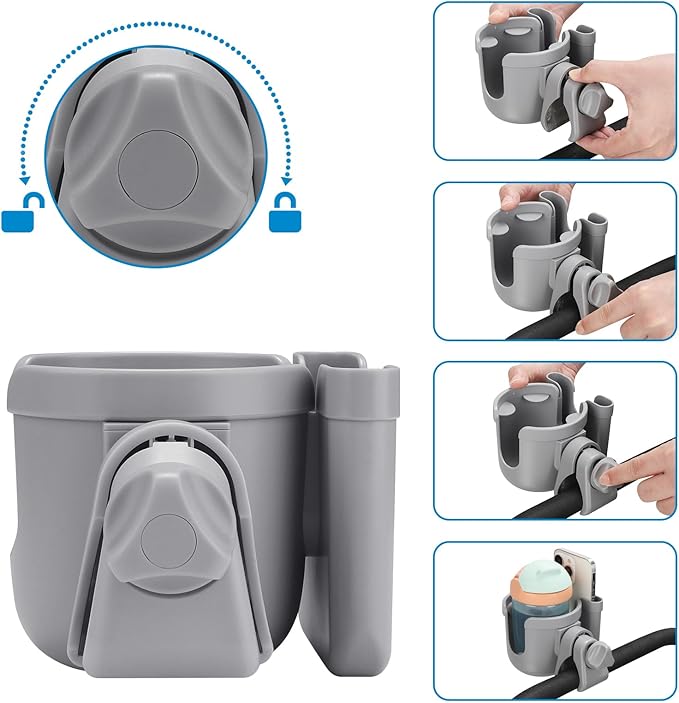 Accmor Stroller Cup Holder with Phone Holder, Bike Cup Holder, Universal Cup Holder for Uppababy Nuna Doona Strollers, 2-in-1 Cup Phone Holder for Stroller, Bike, Wheelchair, Walker, Scooter