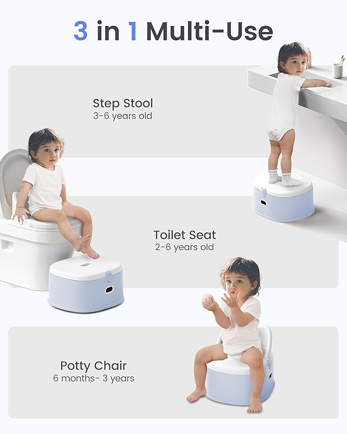 3-in-1 Toddler Potty Training Toilet for Boys and Girls Multi-use Baby Potty Chair for Toddlers 1-3 Training Potty Seat Toddler Toilet Baby Potty Training Seat with Step Stool (Blue)