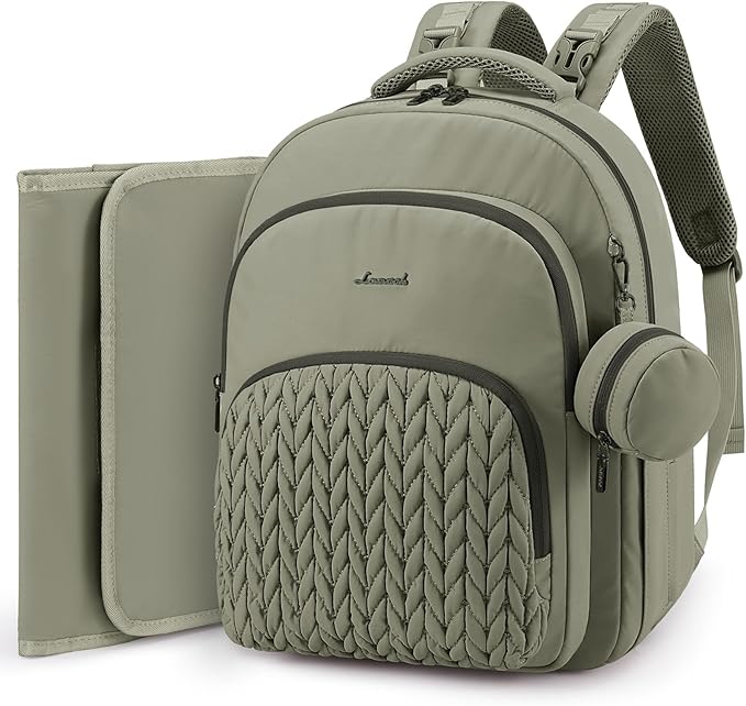 LOVEVOOK Diaper Bag Backpack, Baby Bag with Changing Pad for Mom Dad, Large Waterproof Mommy Bag with Stroller Buckles, Travel Essential with Pacifier Case & Insulated Bottle Pockets, Bean green