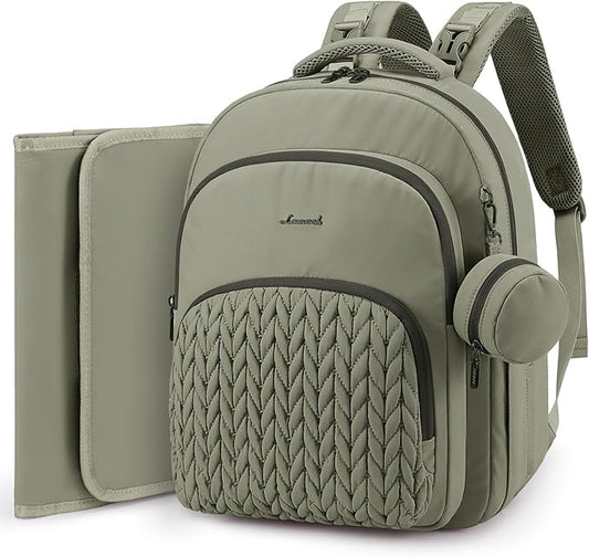 LOVEVOOK Diaper Bag Backpack, Baby Bag with Changing Pad for Mom Dad, Large Waterproof Mommy Bag with Stroller Buckles, Travel Essential with Pacifier Case & Insulated Bottle Pockets, Bean green