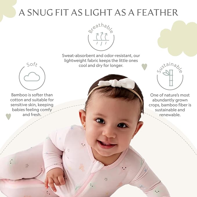 Bamboo Little Soft Baby Footie Pajamas, Baby Clothes, Newborn Sleepers, 95% Viscose and 5% Spandex, 0-24 Months