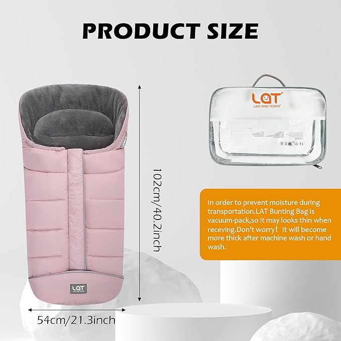 LAT Baby Warm Bunting Bag Universal,Stroller Sleeping Bag Cold Weather,Waterproof Toddler Footmuff (Basic,Pink)