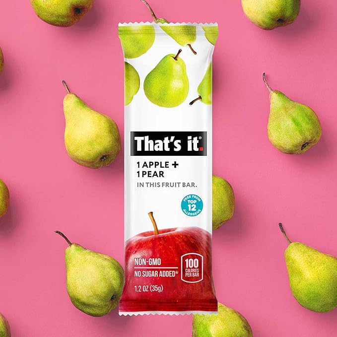 That's it. Apple + Pear 100% Natural Real Fruit Bar, Best High Fiber Vegan, Gluten Free Healthy Snack, Paleo for Children & Adults, Non GMO No Added Sugar, No Preservatives Energy Food (12 Pack)