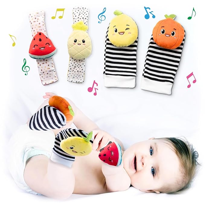 BABY K Baby Rattle Socks & Wrist Toys (Set C) - Newborn Toys for Baby Boy or Girl - Brain Development Infant Toys - Hand and Foot Rattles Suitable for 0-3, 3-6, 6-12 Months Babies