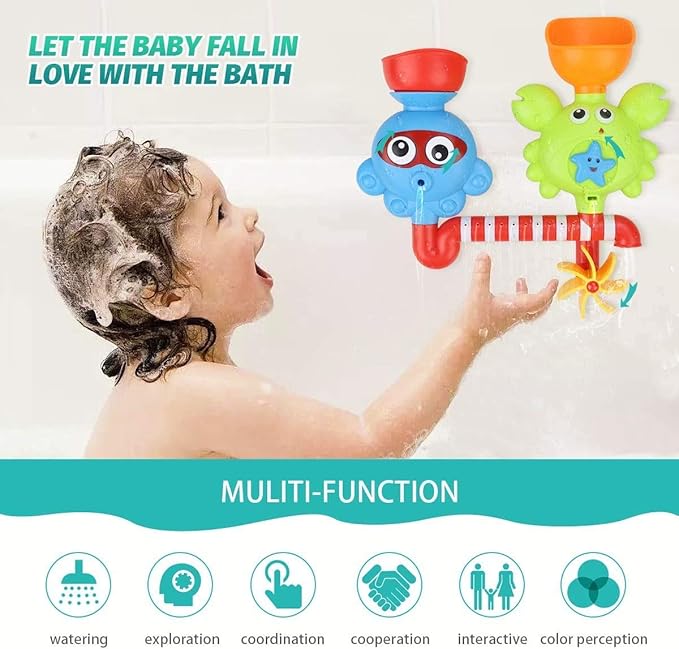 Bath Toys Bathtub Toys for 1 2 3 4 Year Old Kids Toddlers Bath Wall Toy Waterfall Fill Spin and Flow Non Toxic Birthday Gift Ideas Color Box (Multicolor)