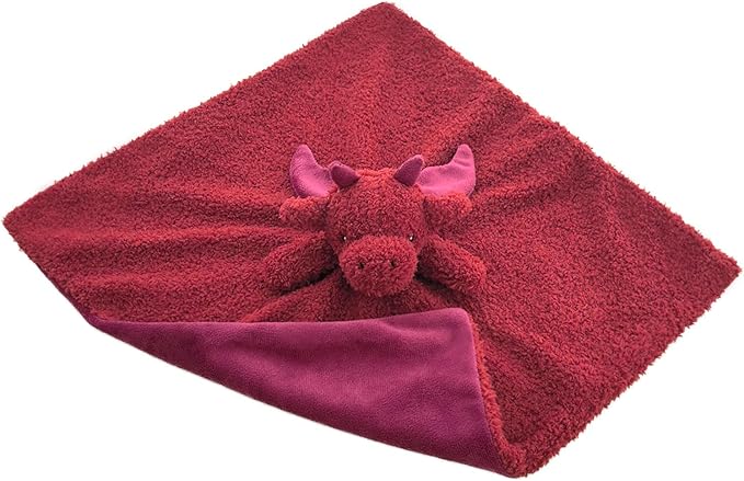 Baby Wine Red Dragon Stuffed Animal Security Blanket, Plush Dinosaur Character Lovey Blanket, Baby Shower/Nursery Gift, Newborn Infant Toddler Snuggle Blankie for Boys Girls, 14 Inches