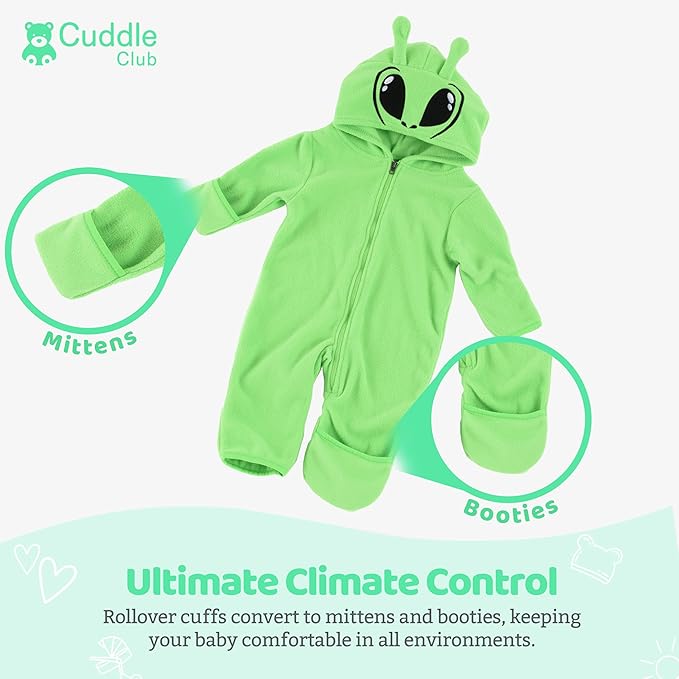 Cuddle Club Fleece Baby Bunting Bodysuit with Hood, Convertible Mittens & Booties, Car Seat Friendly, Soft & Warm, Easy Zip