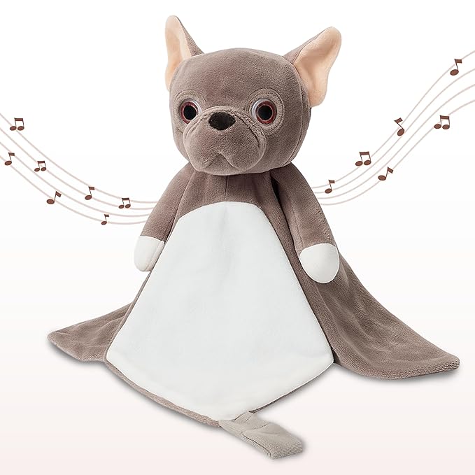 Love By Emi Baby Music Lovey Brown Bulldog, Baby Sleep Soother for Crib & Cuddle Bedtime, White Noise with Heartbeat & Lullaby, Plush Sound Machine Toy, Stuffed Animal for Newborns, Infants & Toddlers