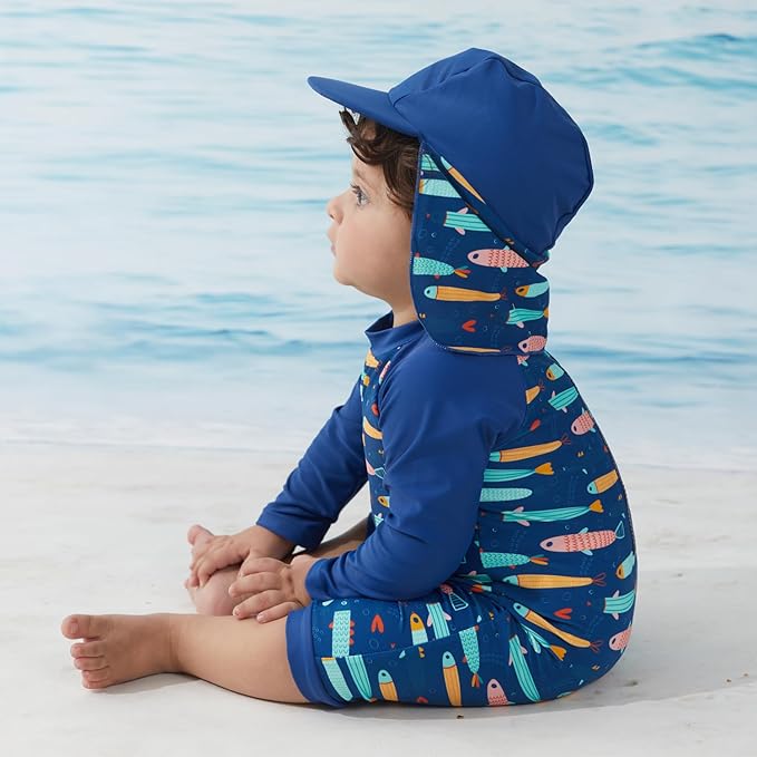 UMELOK Baby Boys UPF 50+ Sun Protection One Piece Rashguard Swimsuit with Snap Bottom