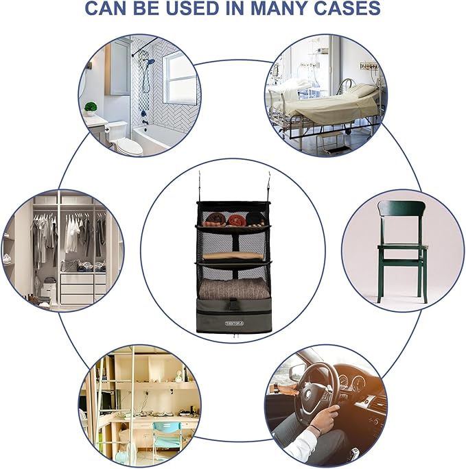 TABITORA Portable Hanging Travel Shelves Bag Packing Cube Organizer Suitcase Storage Large Capacity (Taupe L)