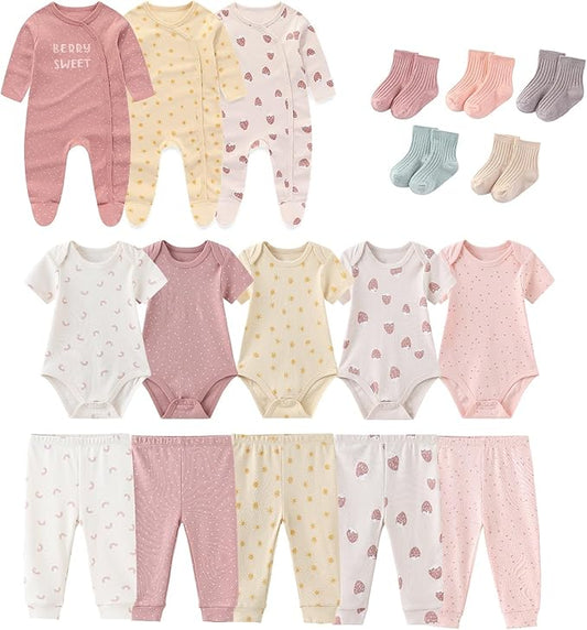Baby Boy Girl 18 Pack Layette Set Cotton Infant Unisex Clothes and Accessories New born Essentials Clothing Sets
