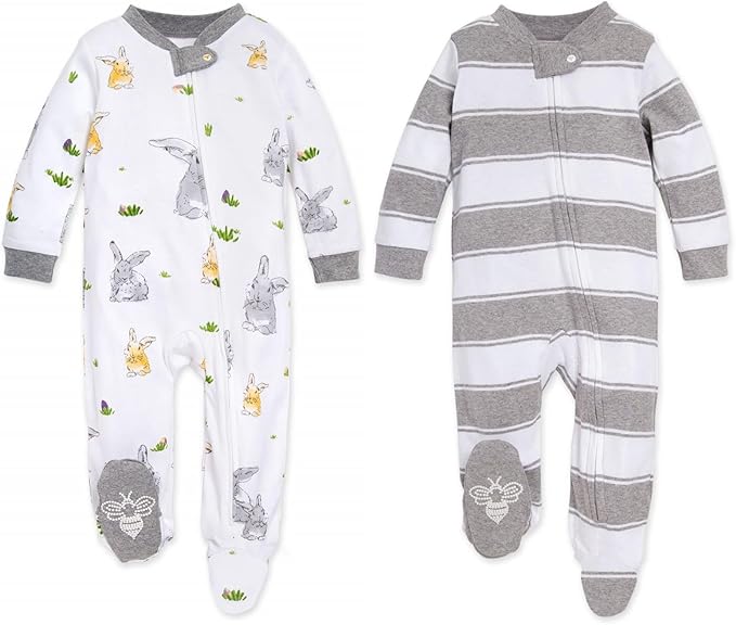 Burt's Bees Baby Baby Girls Pajamas, Zip Front Non-Slip Footed Sleeper Pjs, 100% Organic Cotton
