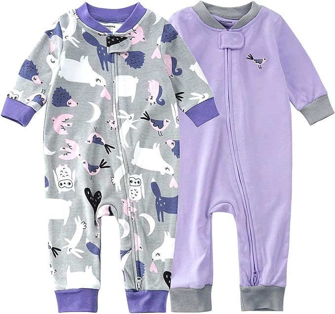 Teach Leanbh Baby 2-Pack Footless Pajamas Cotton Long Sleeve Printing 2 Way Zipper Romper Jumpsuit Sleep and Play 3-24 Months