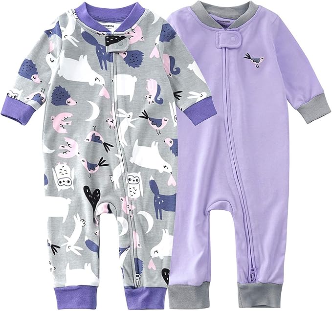 Teach Leanbh Baby 2-Pack Footless Pajamas Cotton Long Sleeve Printing 2 Way Zipper Romper Jumpsuit Sleep and Play 3-24 Months