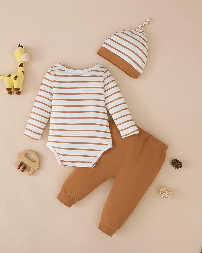 SUNNY PIGGY Baby Boy Clothes Newborn Infant Boys Outfits Romper Hat Pants 3PC Set 0-3 3-6 6-12 12-18 Month Clothing Gift