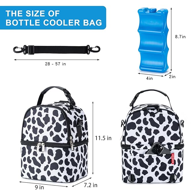 Breastmilk Cooler Bag with Ice Pack Fits 6 Baby Bottles up to 9 Ounce, Breast Milk Pump Cooler Bag with Shoulder Strap for Nursing Mom Daycare, Work, Travel