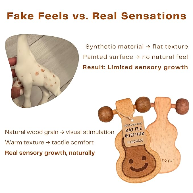 Wooden Baby Teether – USA’s First Real Natural Wood Baby Teething Toys 3–6 Months & 6–12 Months – Safe Wooden Rattle – Non-Toxic, Eco-Friendly, Christmas Gift for Babies