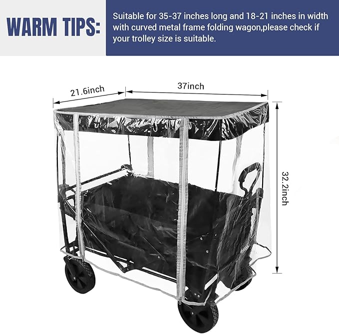 LOSCHEN Wagon Rain Wind Cover for Outdoor Garden Camping Picnic Wagon Stroller Waterproof,Folding Trolley Cart Accessories, EVA Material(Cart Not Included)