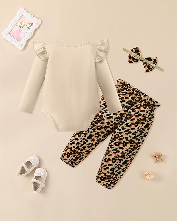 Baby Girl Clothes Newborn Infant Cotton Ruffle Romper+ Floral Pants + Headband Sets Fall Winter Outfits