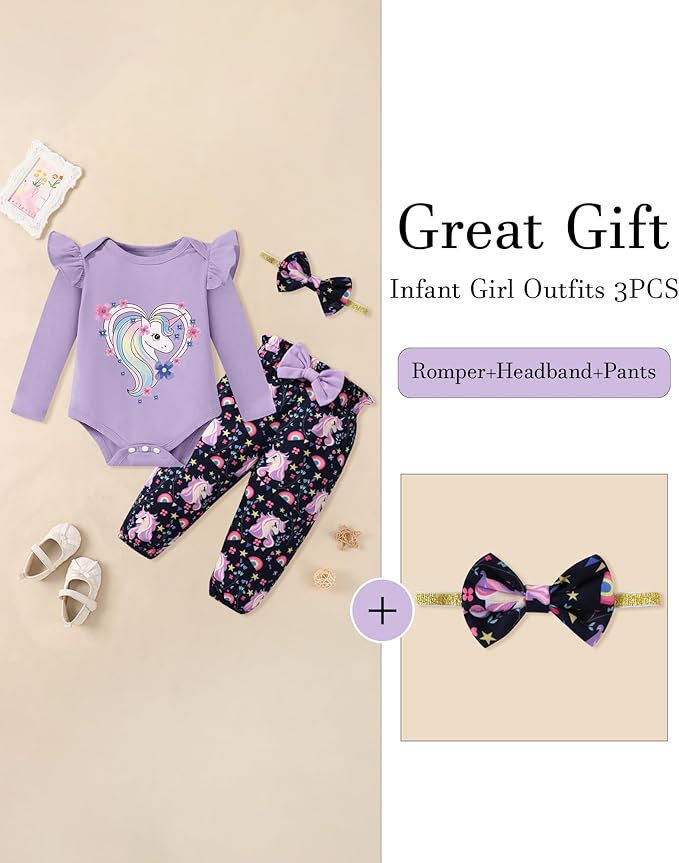 Baby Girl Clothes Newborn Infant Cotton Ruffle Romper+ Floral Pants + Headband Sets Fall Winter Outfits