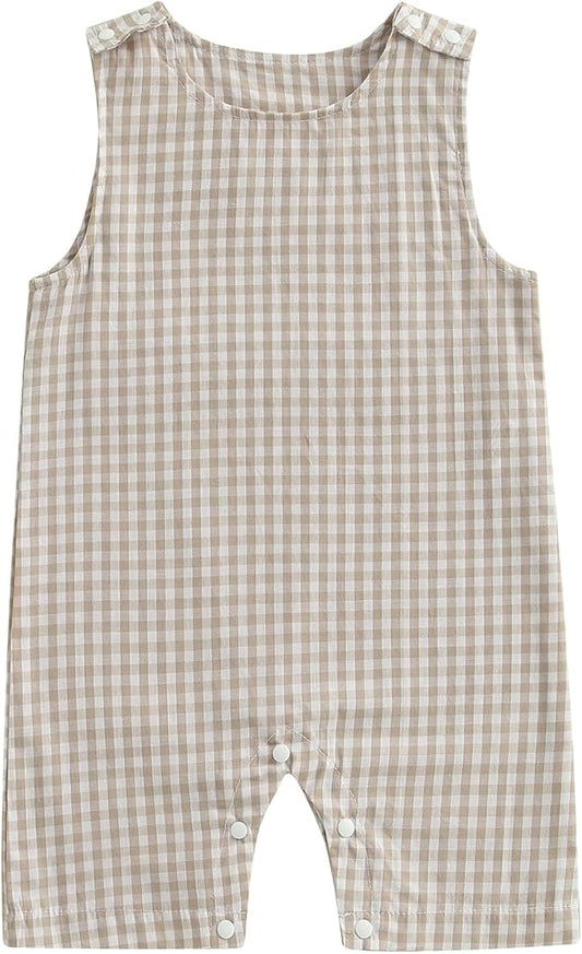 Baby Boy Summer Clothes Sleeveless Retro Plaid Romper Overalls Jumpsuit Shortalls Playsuit Outfits