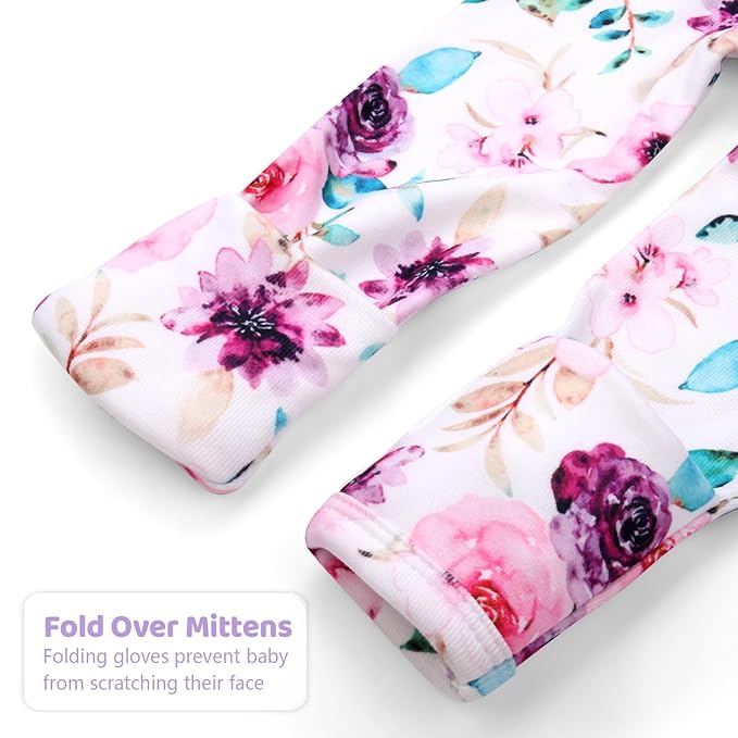 Newborn Baby Girl Gown 0-6 Months, Super Soft Newborn Sleepers Gown, Long Sleeve Infant Nightgown for Girls Boys, Baby Girl Outfit Essential with Headband Set Purple