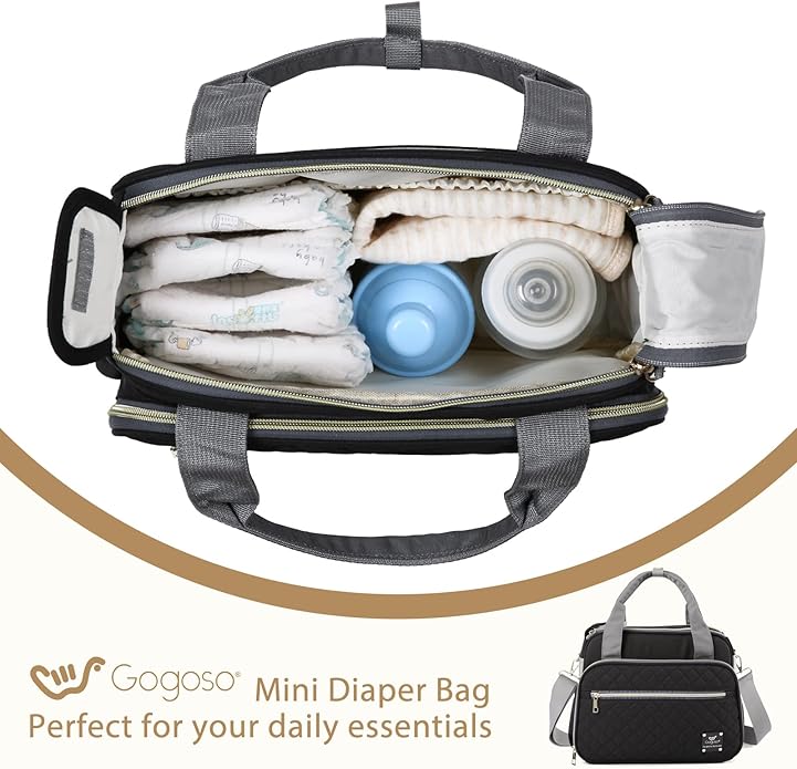 Crossbody Small Diaper Bag, Cute Mini Baby Diaper Tote Bags with Insulated Pockets for Traveling Outdoor Parent