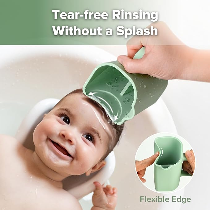 haakaa Gentle Pour Bath Rinse Cup | Food Grade Silicone Shampoo & Body Washing Rinser Cup for Kids with Easy Grip Handle - Pea Green