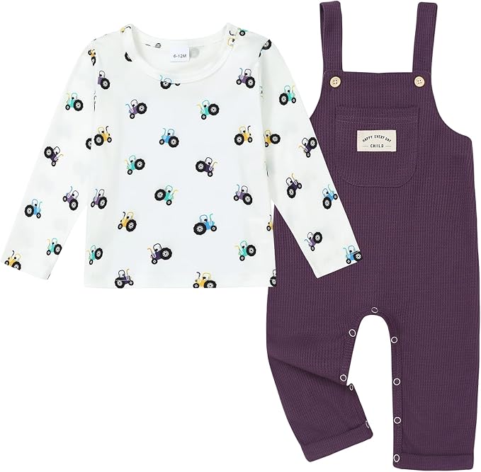 ZOEREA Toddler Baby Boys Clothes Outfit Long Sleeve T-Shirt and Romper Set Cute Jumpsuit Overalls Solid Color 6M-4T