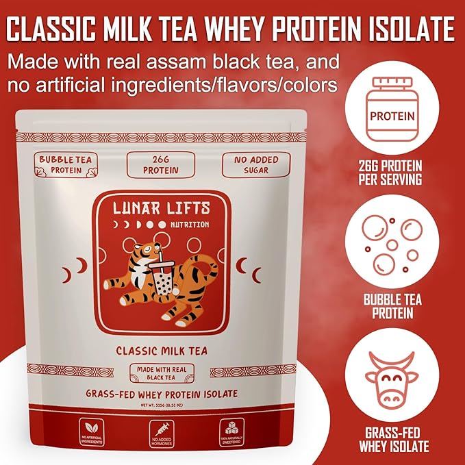 Classic Milk Tea Boba Protein Powder | Whey Protein Isolate | 26g Grass Fed Whey Protein Powder | No Added Sugar or Artificial Ingredients | Bubble Tea
