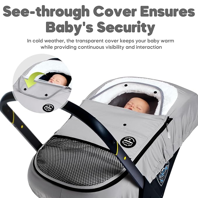 Mamatepe Winter Baby Car Seat Cover, Rain and Snow Repellent, Windproof Warm Fleece Breathable with U Shape Zipper for Newborn Car Seat, Universal for Infant Car Seat, Grey