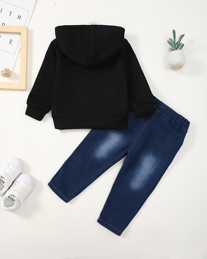 NZRVAWS Baby Boy Clothes Toddler Boy Outfit 2 3 4T 6 12 18 24 Month Fall Winter Hoodie Ripped Jeans Clothing