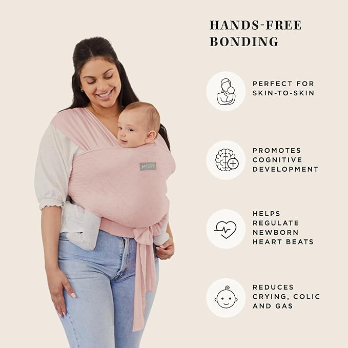 Moby x Petunia Pickle Bottom Baby Wrap Carrier Easy-Wrap for Newborns to Toddlers (8-33lbs), Infant Sling Carrier, Lightweight & Hands Free Design, Adjustable for All Body Types (Rose Quartz Eyelet)