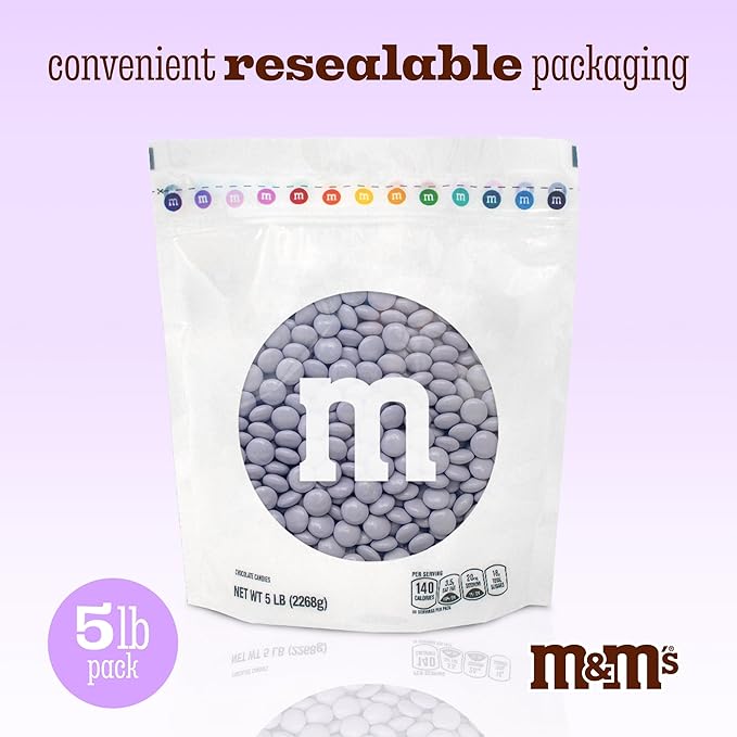 M&M’S WORLD M&M’S Light Purple Milk Chocolate Candy - 5lbs Resealable Purple Candy Pack for Easter, Mother's Day, Graduations, Birthday Parties, Weddings, Celebrations, Birthday Decor, and more